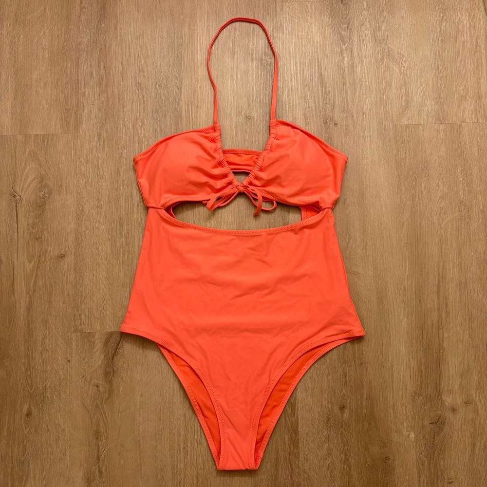 NWT Aerie Dark Coral One-Piece Ruched Cheeky Swimsuit Womens Medium